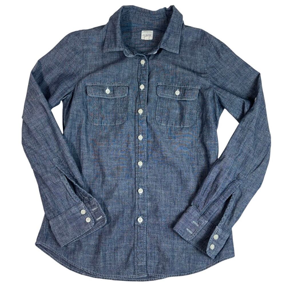 J.CREW WOMEN'S DENIM COLLAR LONG SLEEVE COTTON SHIRT XS